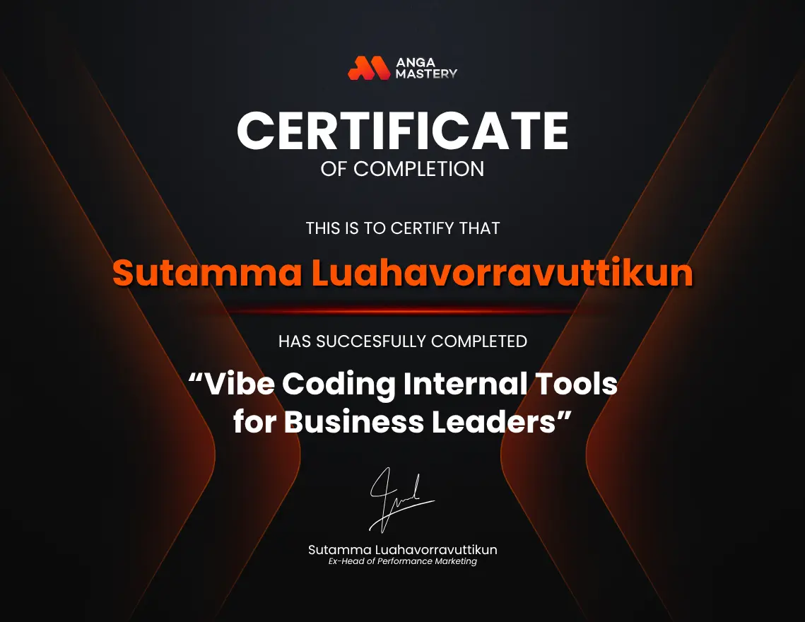 Certificate คอร์สสอน Vibe Coding Internal Tools for Business Leaders
